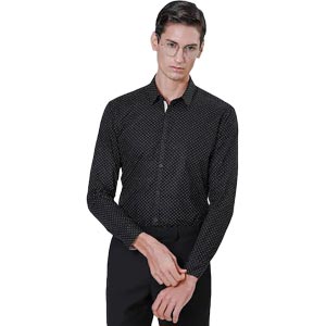 S'FARE เสื้อเชิ้ตเข้ารูป BLACK Cotton Print Shirt (Slim Fit) Model SB